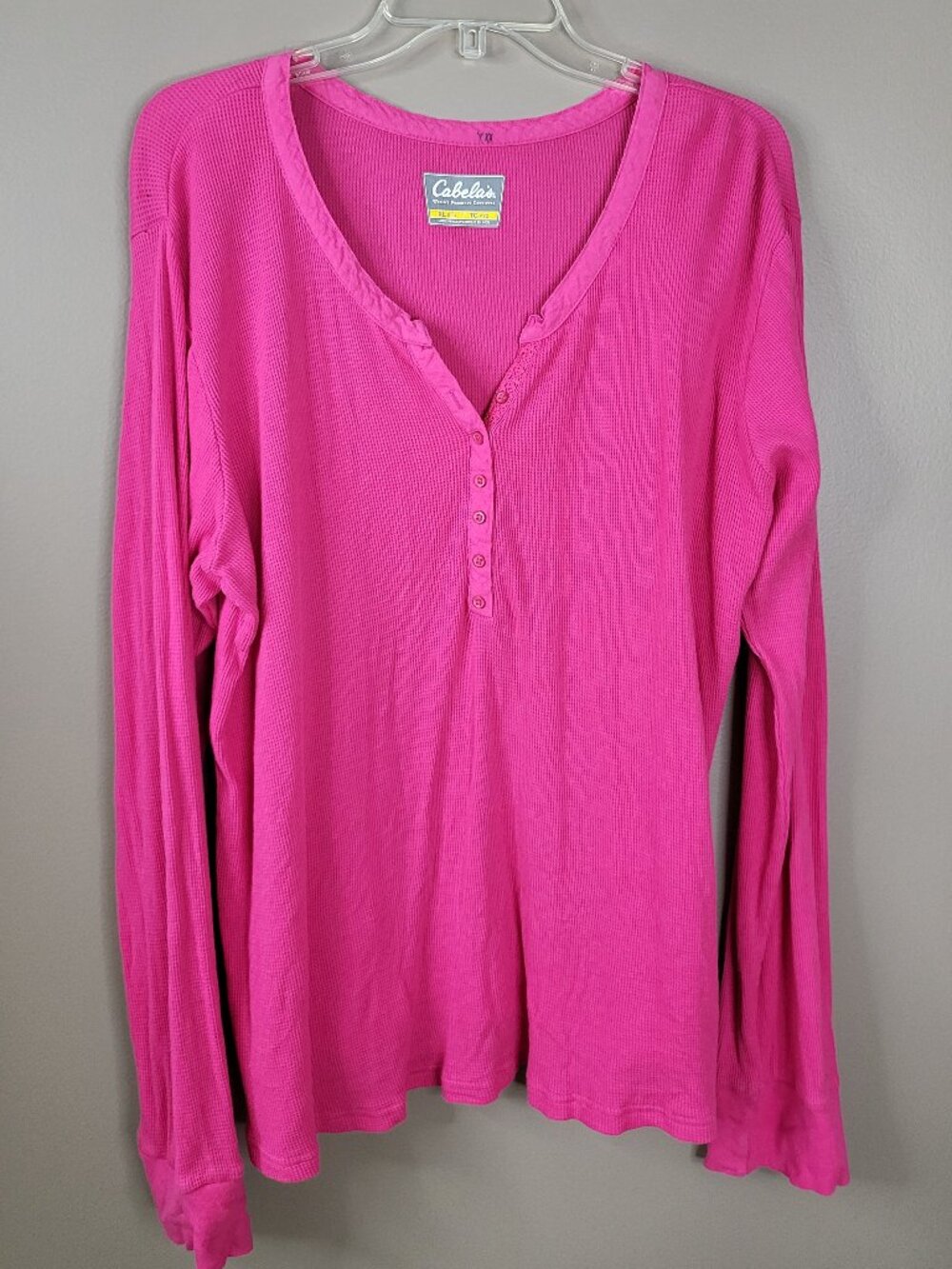 Cabela’s Women’s Pink Waffle Knit Henley Long Sleeve Shirt Top XL - Picture 2 of 5